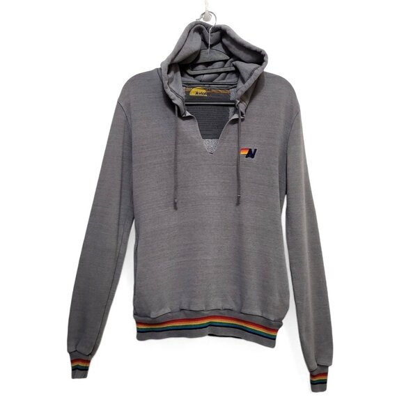 AVIATOR NATION Prism Split Neck Hoodie Grey Embroidered Logo Pullover Sweatshirt - Picture 3 of 11